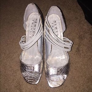 Silver faux snake print heels